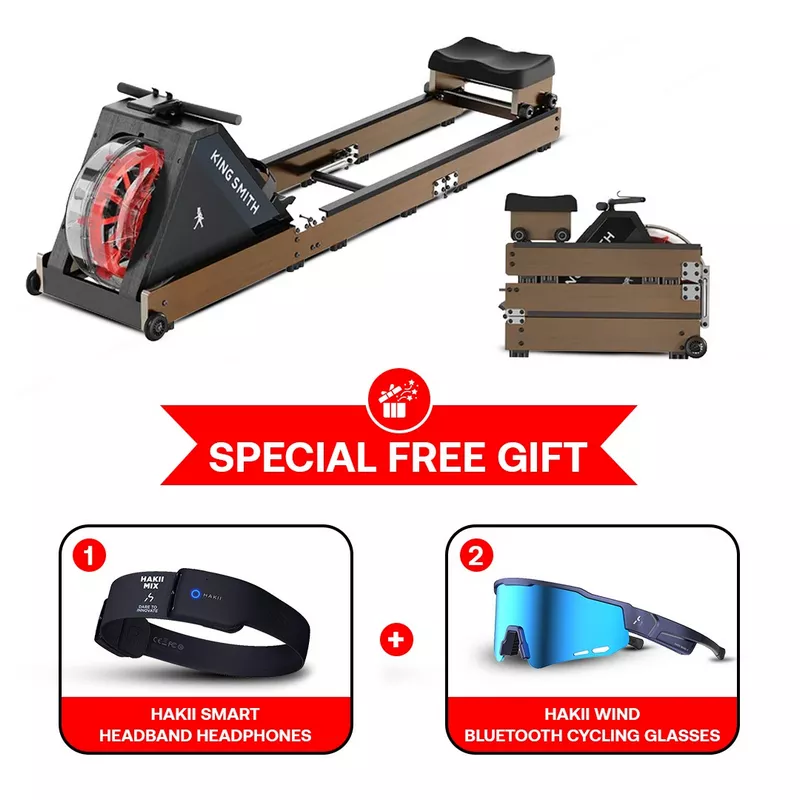 Kingsmith WR20 Water Rowing Machine | Water Resistance | Tri-Fold | KS Fit App Connect - Walnut 1 Kingsmith WR20 Water Rowing Machine - KingSmith Kuwait - Alezay Kuwait - Gift Bundle